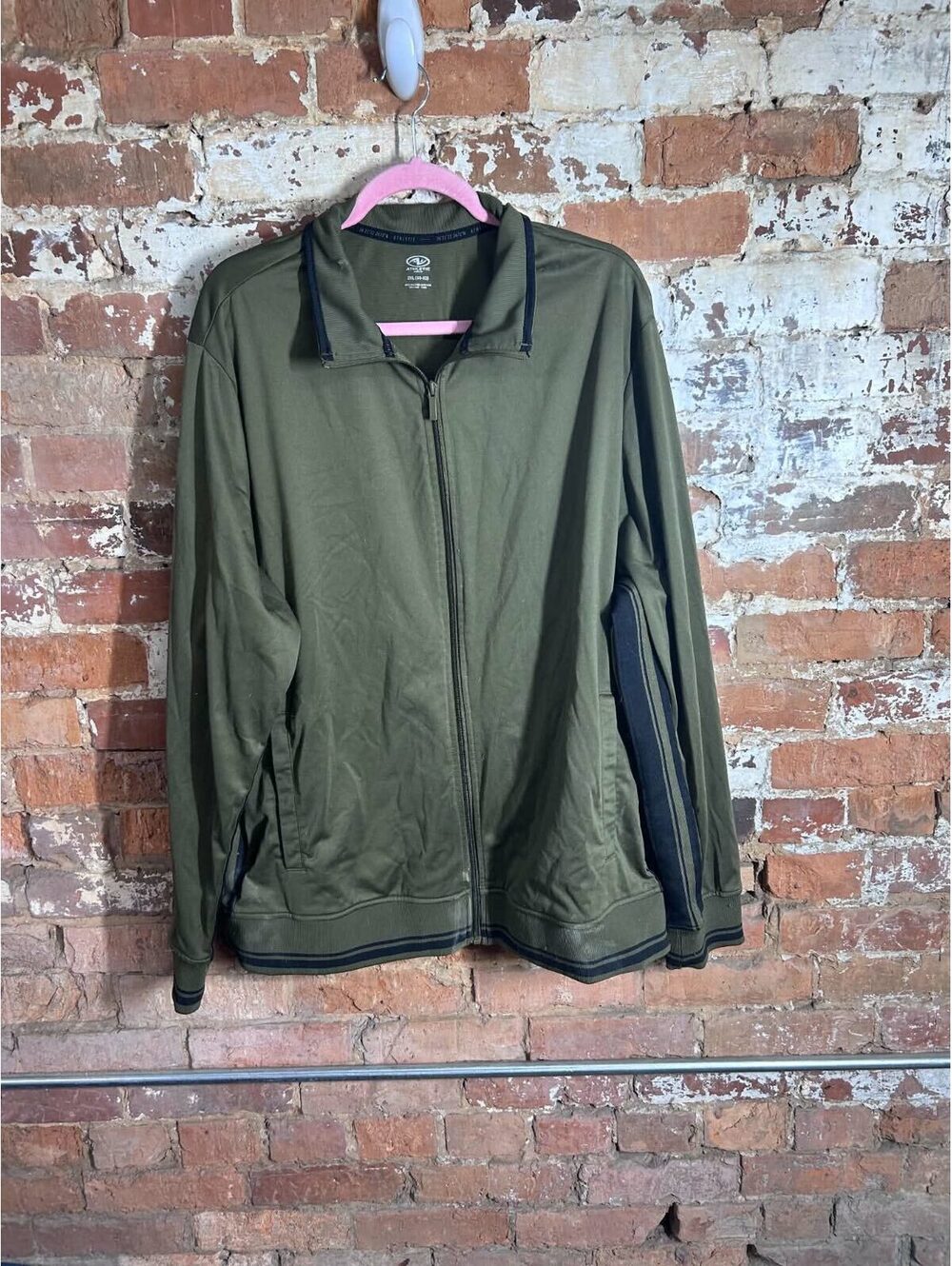 Athletic Works Men's 2XL Olive Green Track Jacket with Black Stripes